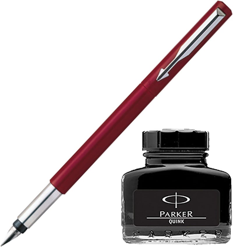 Parker Vector Standard CT Fountain Pen - Red + Quink Ink Bottle - Black (30ML) - Image 1
